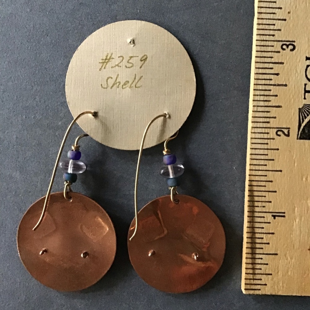 Handmade Copper and Shell Earrings - Picture 2 of 2